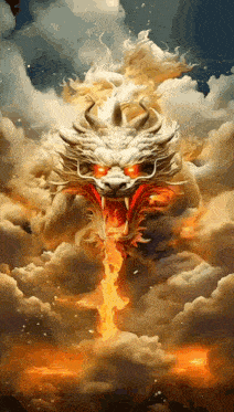 a painting of a dragon with fire coming out of its mouth
