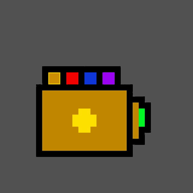 a pixel art of a glove with rainbow colored fingers