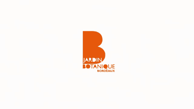 a logo for jardin botanique bordeaux with an orange letter b