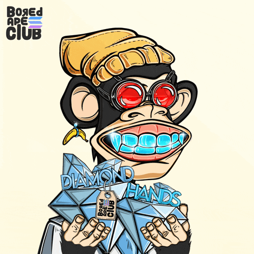 a bored ape club poster with a monkey holding a diamond