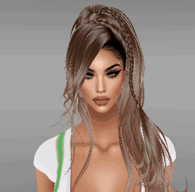 a drawing of a woman with long hair and a ponytail