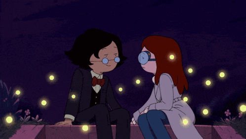 a man and a woman are sitting next to each other in a cartoon