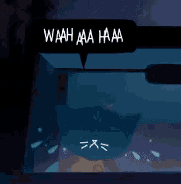 a cartoon character with a speech bubble that says wa ahaha haaaa