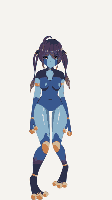 a drawing of a girl in a blue bodysuit