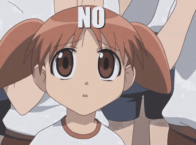 a cartoon girl with the word no on her face