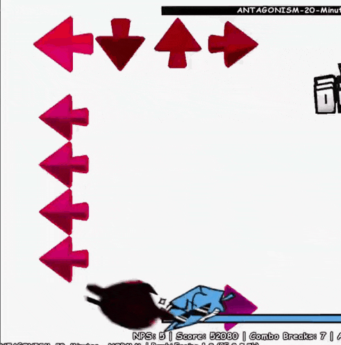 a screenshot of a video game with arrows pointing up and down