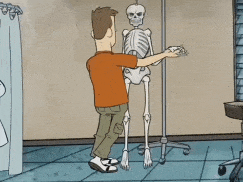 a cartoon of a man and a skeleton kissing