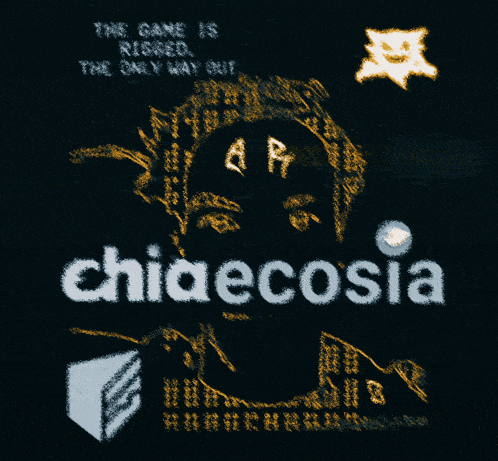 a black background with a face and the words chiaecosia on it