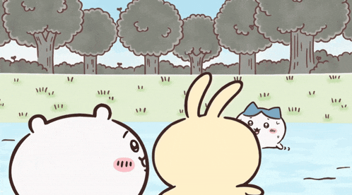 a cartoon of a bear and a rabbit standing next to each other