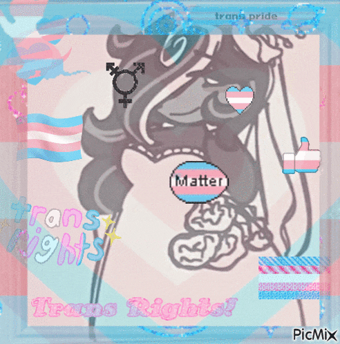 a drawing of a woman with the words trans rights written on it