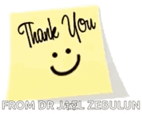 a yellow sticky note with a smiley face on it that says `` thank you '' .