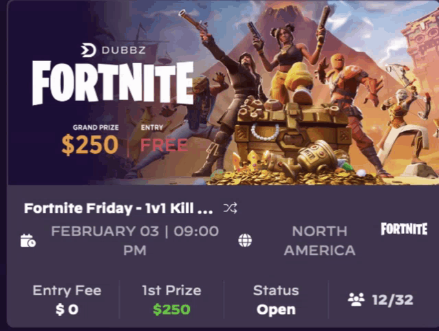 a poster for a fortnite event on february 03