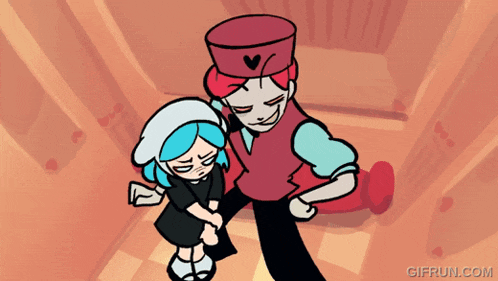 a cartoon of a man and a girl with gifrun.com written on the bottom right