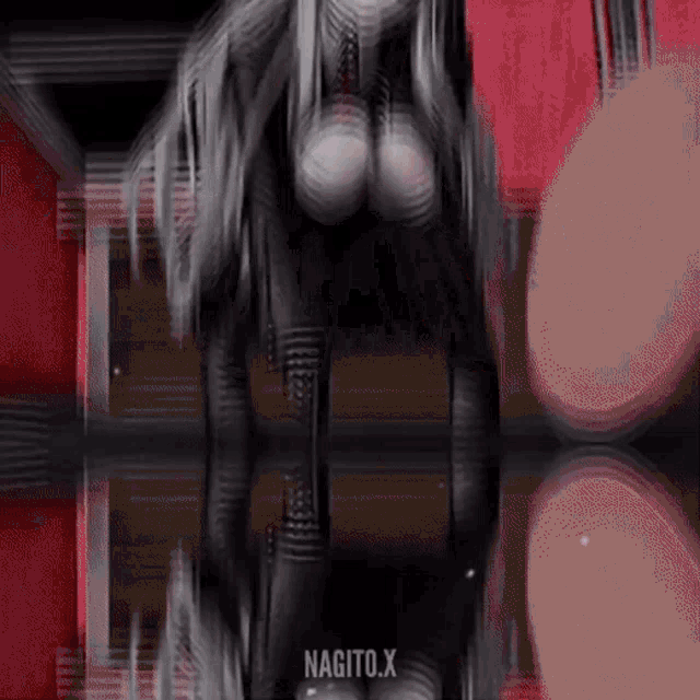 a black and white image of a woman with the word nagito.x on the bottom