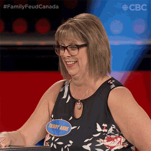 a woman with a name tag that says trudy anne on it