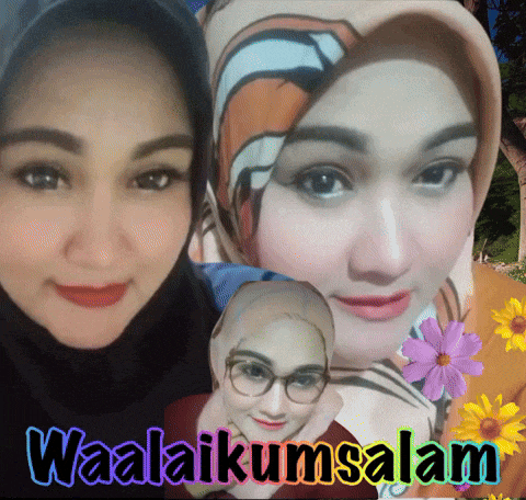 a woman wearing a hijab and glasses is surrounded by the words waalaikumsalam