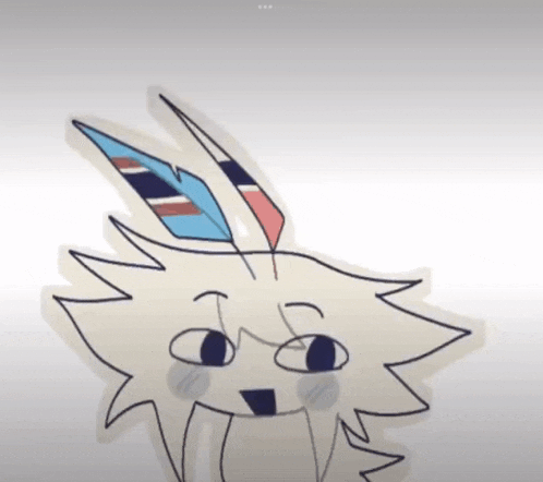 a drawing of a white rabbit with feathers on its ears