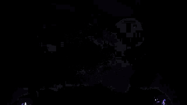 a painting of a skull with purple and white glowing eyes on a black background