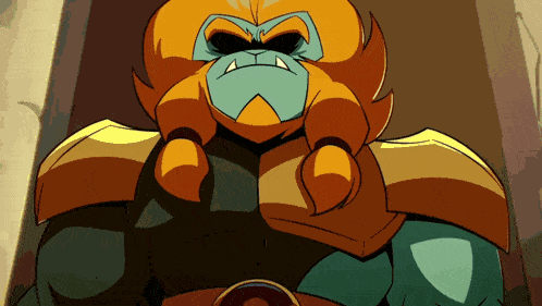 a cartoon drawing of a gorilla with a beard and armor
