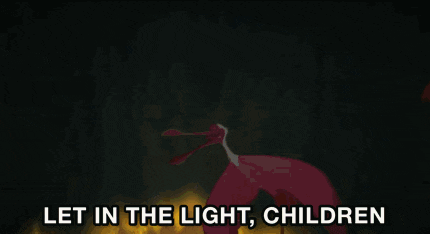 a poster that says let in the light children with flamingos in the background