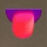 a red and purple object is floating in the air .
