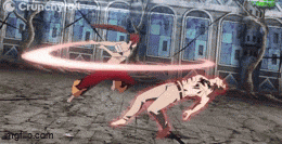 a cartoon of a man kicking another man in the face in a video game .