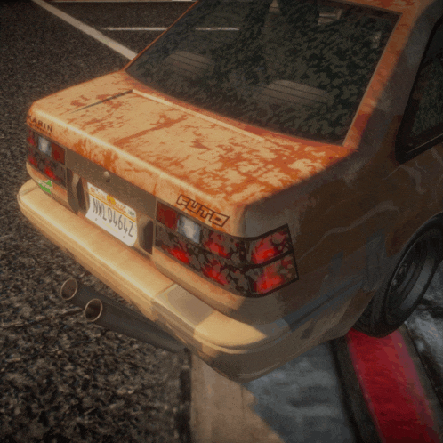 a rusty car with a license plate that says nvl06662