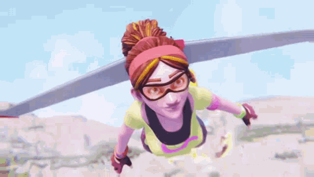 a cartoon character is flying through the air while wearing sunglasses and a headband .