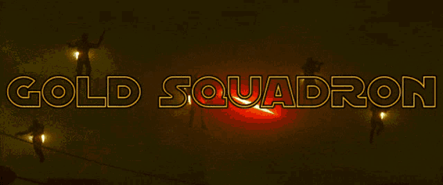 a poster for gold squadron shows a group of soldiers flying through the air