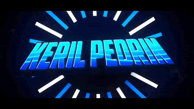 a neon sign that says ' keri pedrin ' on a dark background