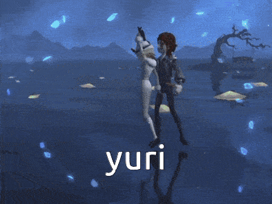 a man and a woman are hugging and the word yuri is on the bottom right