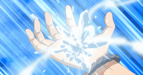 a hand with a rope around it is reaching out towards a blue background