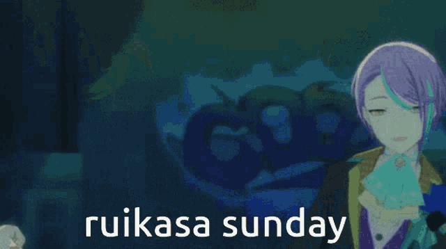 a couple of anime characters standing next to each other with the words " ruikasa sunday " on the bottom right