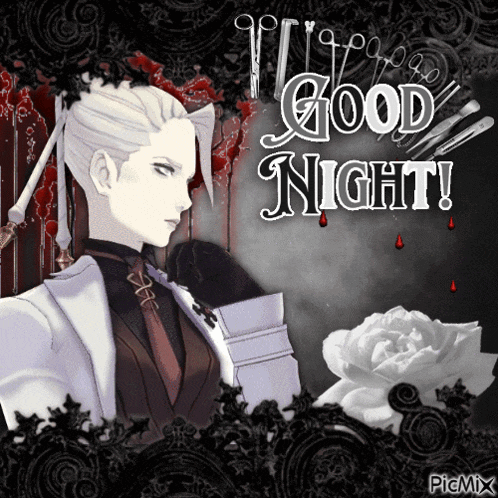 a picture of a man with the words good night
