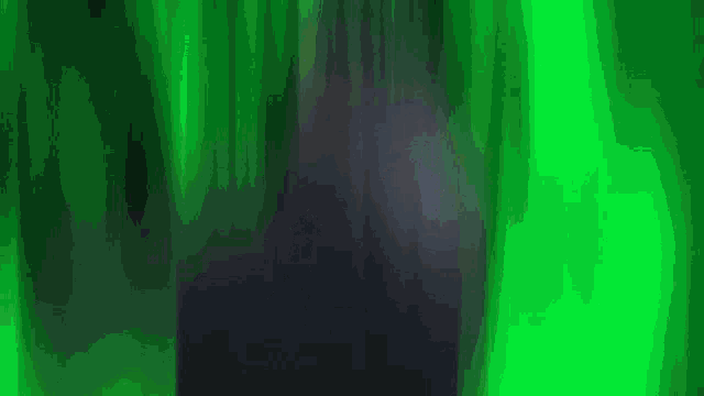 a man in a black jacket stands in front of a green background