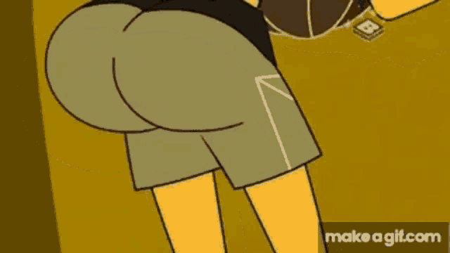 a cartoon character 's butt is shown in a make a gif.com animation .
