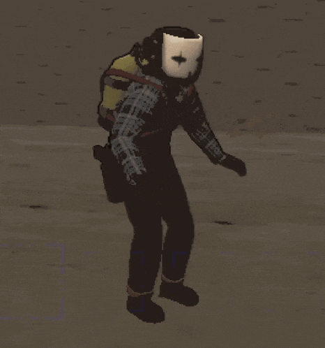 a person wearing a mask with a cross on it is standing on the ground