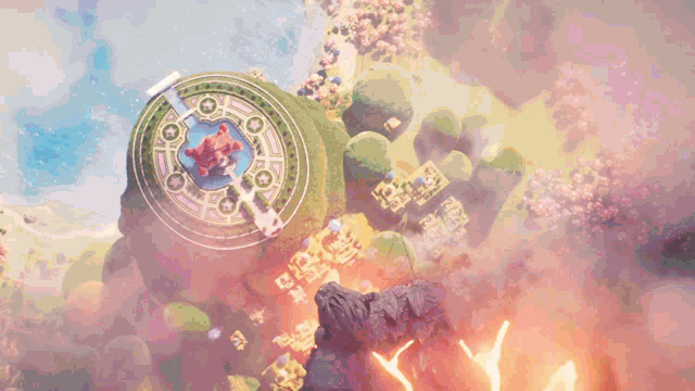 a circle of fire is surrounded by a mountain