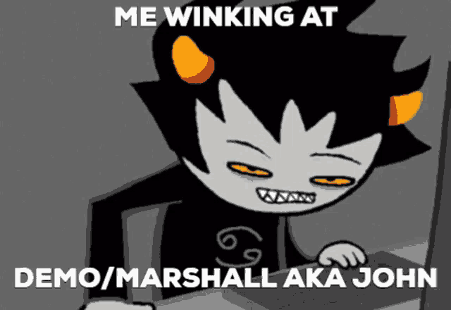 a cartoon character with the words demo / marshall aka john at the top