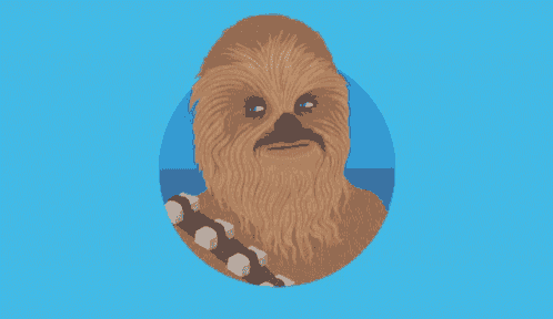 chewbacca from star wars is shown in a blue circle on a blue background