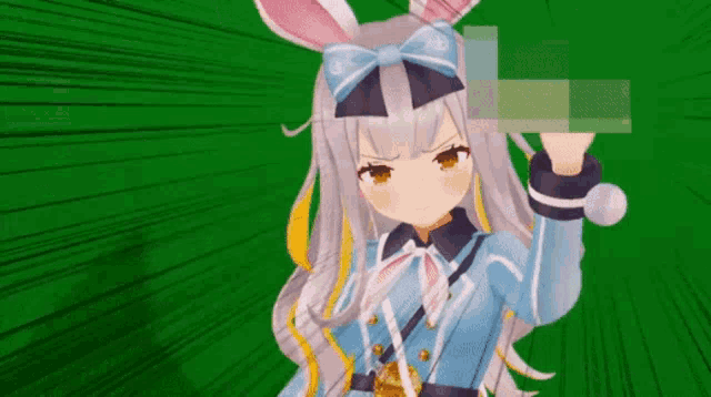 a 3d anime girl with bunny ears is standing in front of a green screen