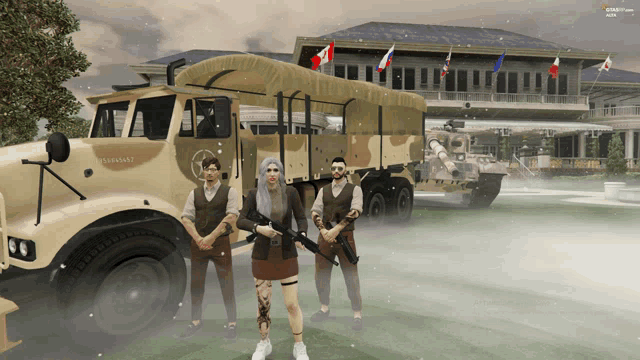 a group of people standing in front of a truck that says texas army on it