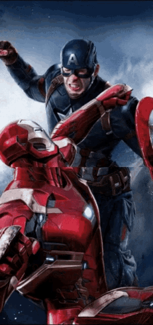 captain america and iron man are fighting each other in a poster