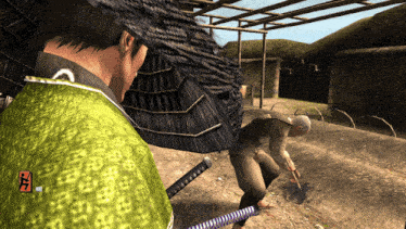 a man holding a sword is standing next to another man with a sword