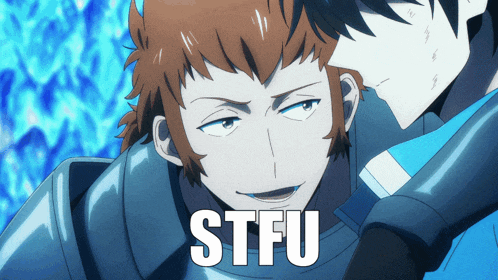 a picture of a man with stfu written on the bottom