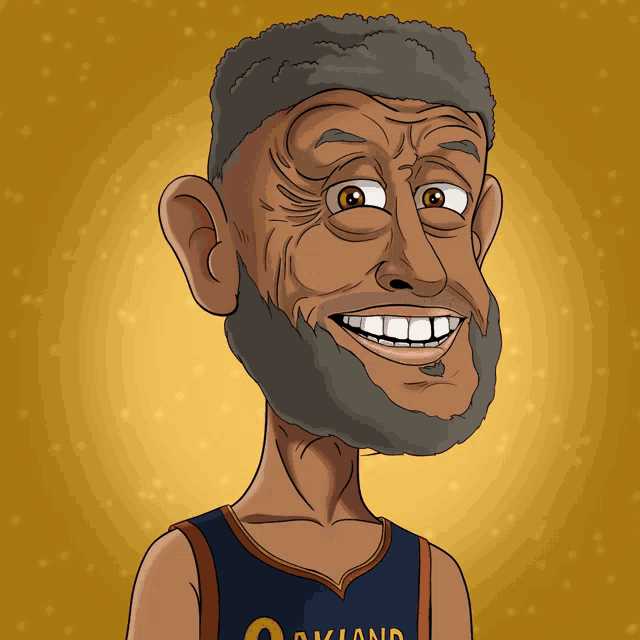 a cartoon drawing of a man with a beard wearing an oakland jersey