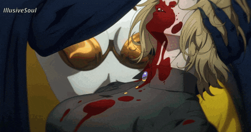 a drawing of a person with blood coming out of their mouth with the words illusive soul below it