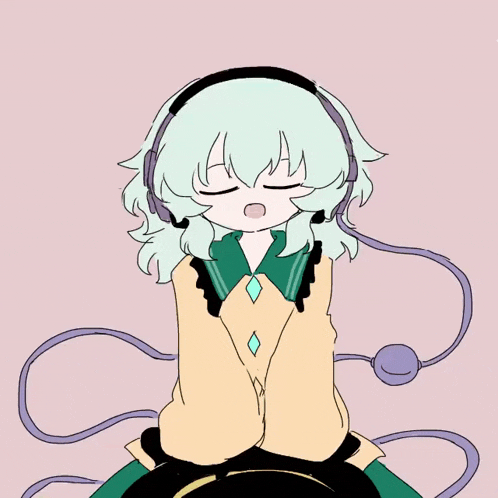 a drawing of a girl wearing headphones on a pink background
