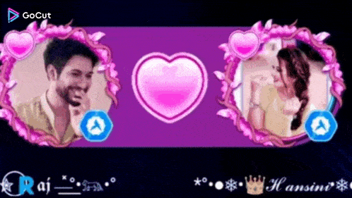 a picture of a man and a woman in pink frames