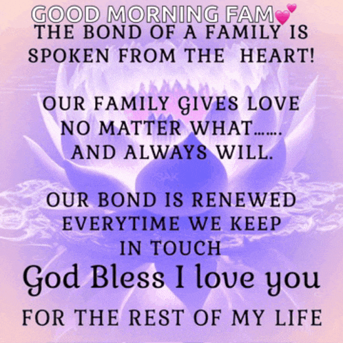 a purple and pink poster that says good morning fam